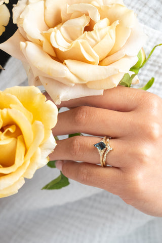 1.11 Carat Teal Kite Sapphire and Diamond Engagement Ring, Engraved Aela Setting