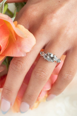 1.32 Carat Salt and Pepper Hexagon Diamond Engagement Ring, Ainsley Setting