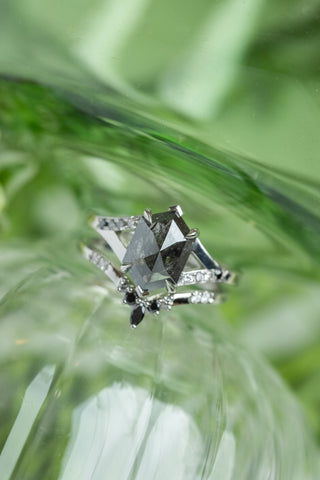 1.95 Carat Black Salt and Pepper Hexagon Diamond Engagement Ring, Ombre Sirena Setting