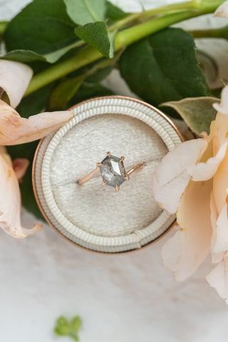1.58 Carat Salt and Pepper Hexagon Diamond Engagement Ring, Lucille Setting