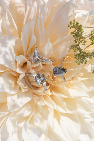 2.69 Carat Salt and Pepper Hexagon Diamond Engagement Ring, Ombre Eliza Setting, Platinum
