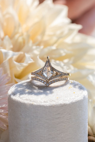 1.36 Carat Icy Salt and Pepper Kite Diamond Engagement Ring, River Setting, 14K Yellow Gold
