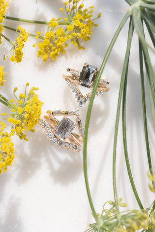 1.80 Carat Canadian Salt and Pepper Emerald Diamond Engagement Ring, Basket Jane Setting, 14K Rose Gold