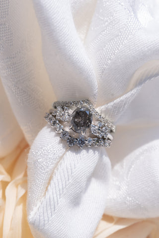 1.71 Carat Salt and Pepper Oval Diamond Engagement Ring, Phoebe Setting, Platinum