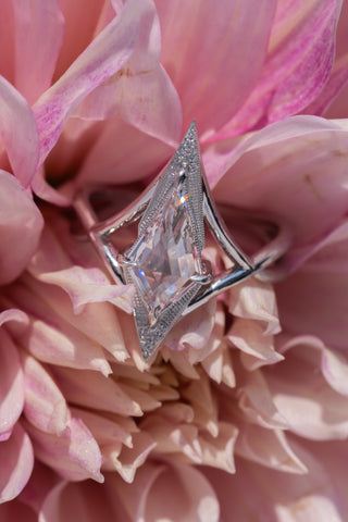 1.53 Carat Kite Lab Diamond Engagement Ring, Twisted Arwen Setting, Platinum