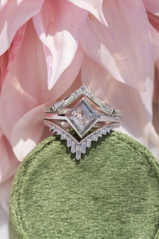 .98 Carat Canadian Salt and Pepper Lozenge Diamond Engagement Ring, Bezel Jane Setting
