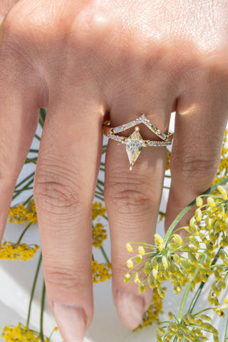 1.22 Carat Clear Kite Diamond Engagement Ring, Juliette Setting, 14k Yellow Gold