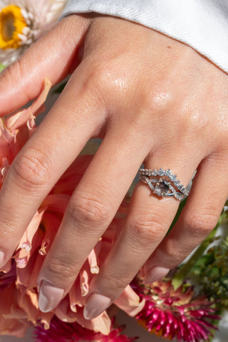 1.02 Carat Black Salt and Pepper Oval Diamond Engagement Ring, Wisteria Setting, Platinum