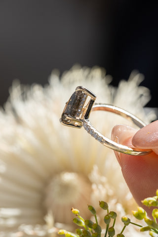1.54 Carat Salt and Pepper Kite Diamond Engagement Ring, Juliette Setting, 14k Yellow Gold