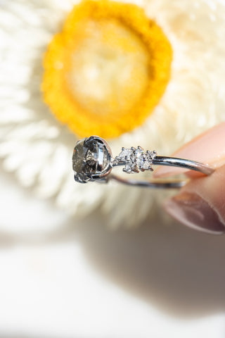 1.71 Carat Salt and Pepper Oval Diamond Engagement Ring, Phoebe Setting, Platinum