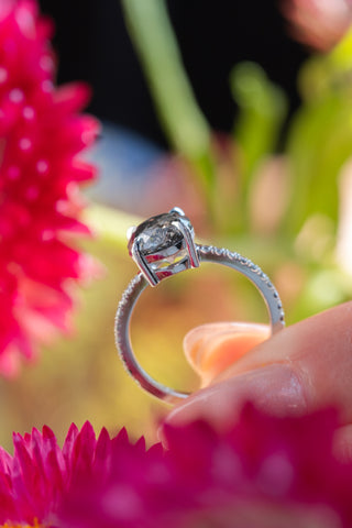 2.15 Carat Salt and Pepper Round Diamond Engagement Ring, Ombre Jules Setting, Platinum