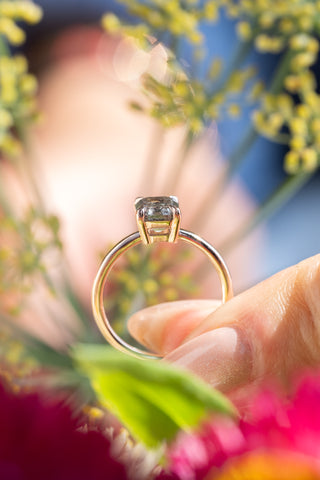 1.80 Carat Canadian Salt and Pepper Emerald Diamond Engagement Ring, Basket Jane Setting, 14K Rose Gold