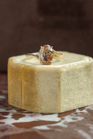 2.49 Carat Orange Salt and Pepper Oval Diamond Engagement Ring, Louise Setting, 14K Yellow Gold