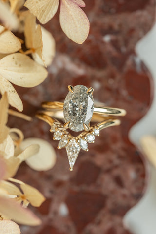 1.67 Carat Salt and Pepper Oval Diamond Engagement Ring, Basket Jane Setting, 14K Yellow Gold