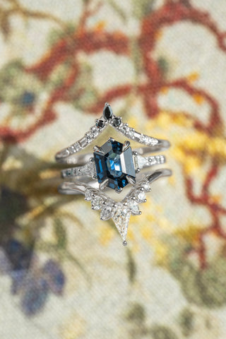 2.32 Carat Deep Blue Hexagon Sapphire and Diamond Engagement Ring, Ombre Eliza Setting