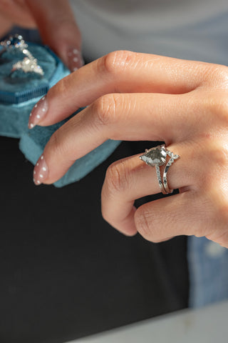 2.50 Carat Salt and Pepper Pear Diamond Engagement Ring, Ombre Sirena Setting, Platinum