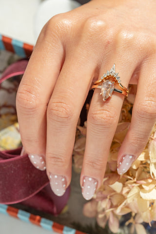 2.40 Carat Orange Salt and Pepper Pear Diamond Engagement Ring, Charlize Setting, 14k Rose Gold, Point No Point Studio. Eco-friendly, Recycled Metals, Conflict Free.