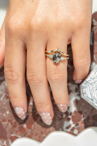 1.91 Carat Black Salt and Pepper Pear Diamond Engagement Ring, Ombre Eliza Setting, 14K Yellow Gold