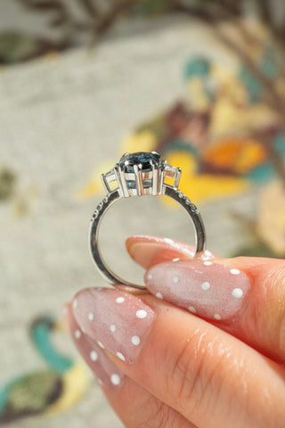 2.32 Carat Deep Blue Hexagon Sapphire and Diamond Engagement Ring, Ombre Eliza Setting