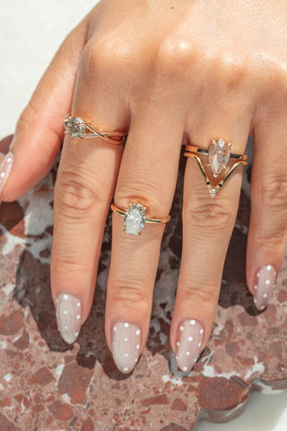 2.40 Carat Orange Salt and Pepper Pear Diamond Engagement Ring, Charlize Setting, 14k Rose Gold, Point No Point Studio. Eco-friendly, Recycled Metals, Conflict Free.