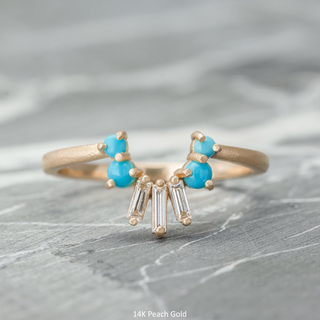 Stella Wedding Ring, Turquoise Rounds, 3 Diamond, Matte Loaf Band