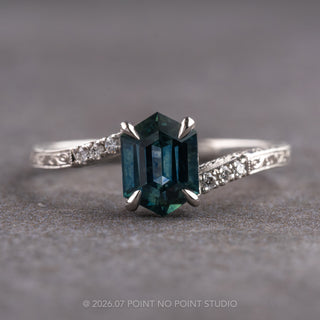 1.70 Carat Deep Blue Hexagon Sapphire and Diamond Engagement Ring, Claire Setting