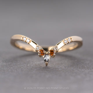 Flora Wedding Ring, 9 White, Burnt Orange, and Salt and Pepper Diamond, Loaf Band