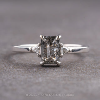 1.41 Carat Salt and Pepper Emerald Shaped Diamond Engagement Ring, Zoe Setting
