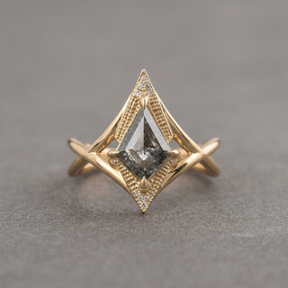 1.21 Carat Black Salt and Pepper Kite Diamond Engagement Ring, Twisted Arwen Setting