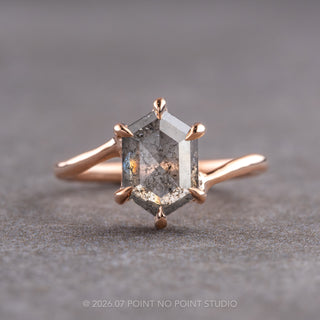 1.58 Carat Salt and Pepper Hexagon Diamond Engagement Ring, Lucille Setting