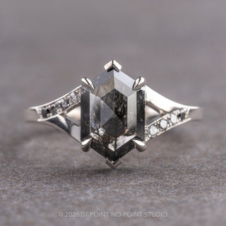 1.95 Carat Black Salt and Pepper Hexagon Diamond Engagement Ring, Ombre Sirena Setting