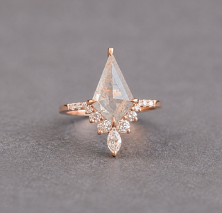 2.37 Carat Icy Salt and Pepper Kite Diamond Engagement Ring, Avaline Setting