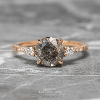 2.20 Carat Salt and Pepper Round Diamond Engagement Ring, Eliza Setting