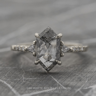 1.64 Carat Salt and Pepper Hexagon Diamond Engagement Ring, Eliza Setting