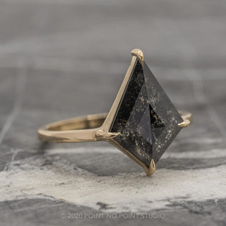 2.40 Carat Black Speckled Kite Diamond Engagement Ring, Jane Setting, 14k Yellow Gold
