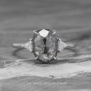 2.74 Carat Black Salt and Pepper Oval Diamond Engagement Ring, Zoe Setting