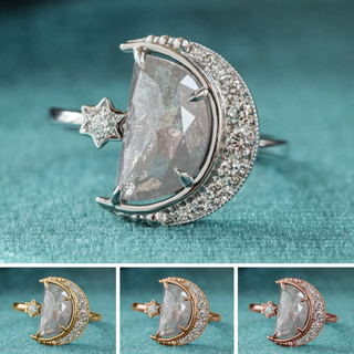 1.97 Carat Salt and Pepper Half Moon Diamond Engagement Ring, Starling Setting
