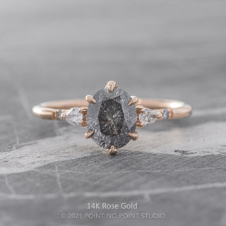 1.18 Carat Salt and Pepper Oval Diamond Engagement Ring, Woven Betty Setting