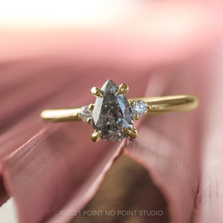 1.06 Carat Salt and Pepper Pear Diamond Engagement Ring, Zoe Setting, 14K Yellow Gold