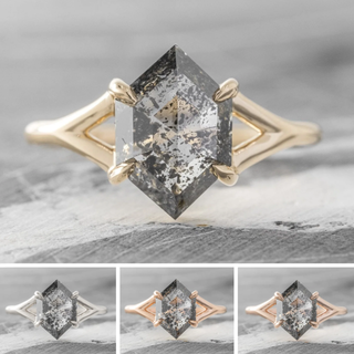1.84 Carat Black Salt and Pepper Diamond Engagement Ring, Split Shank Jane Setting