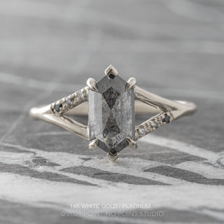 1.90 Carat Black Salt and Pepper Hexagon Diamond Engagement Ring, Ombre Sirena Setting