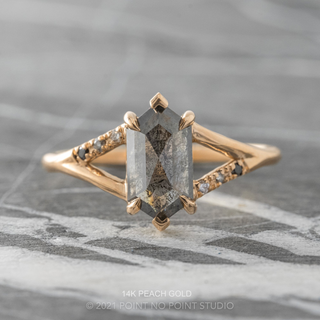 1.90 Carat Black Salt and Pepper Hexagon Diamond Engagement Ring, Ombre Sirena Setting