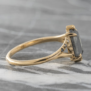 1.06 Carat Black Speckled Hexagon Diamond Engagement Ring, Ombre Sirena Setting, 14K Yellow Gold