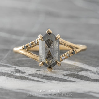 1.90 Carat Black Salt and Pepper Hexagon Diamond Engagement Ring, Ombre Sirena Setting