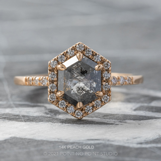 1.34 Carat Salt and Pepper Hexagon Diamond Engagement Ring, Fiona Setting