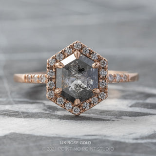 1.34 Carat Salt and Pepper Hexagon Diamond Engagement Ring, Fiona Setting