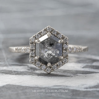 1.34 Carat Salt and Pepper Hexagon Diamond Engagement Ring, Fiona Setting