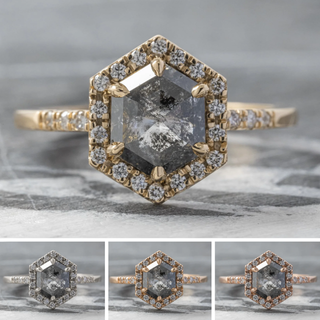 1.34 Carat Salt and Pepper Hexagon Diamond Engagement Ring, Fiona Setting