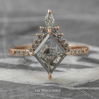 2.44 Carat Salt and Pepper Lozenge Diamond Engagement Ring, Avaline Setting, Point No Point Studio. Available in a variety of metal types. Eco-friendly, Recycled Metals, Conflict Free.