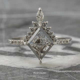 2.44 Carat Salt and Pepper Lozenge Diamond Engagement Ring, Avaline Setting, Point No Point Studio. Available in a variety of metal types. Eco-friendly, Recycled Metals, Conflict Free.